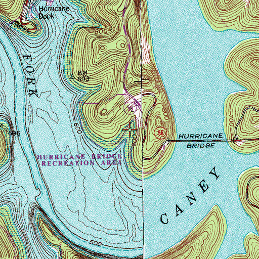 Topographic Map of Hurricane Bridge Recreation Area, TN