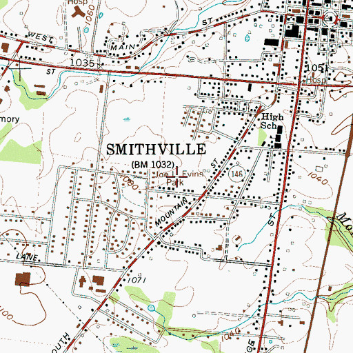 Topographic Map of Joe L Evins Park, TN