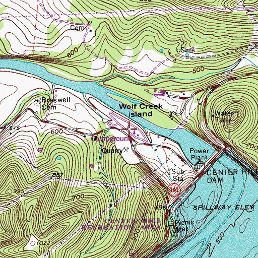 Topographic Map of Long Branch Recreation Area, TN