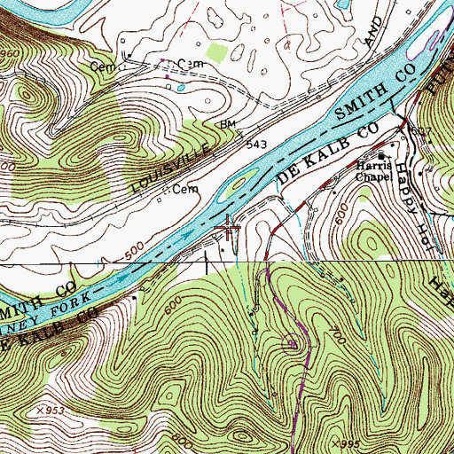 Topographic Map of Moccasin Bluff School (historical), TN