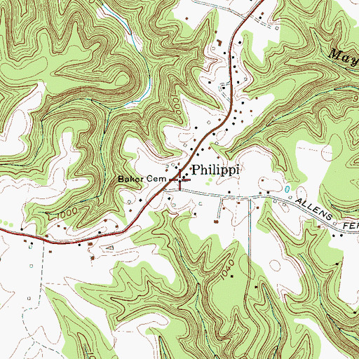 Topographic Map of Phillipi Church of Christ, TN