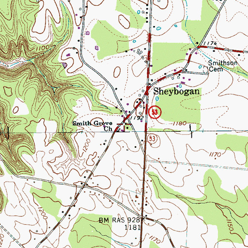 Topographic Map of Mooretown School (historical), TN