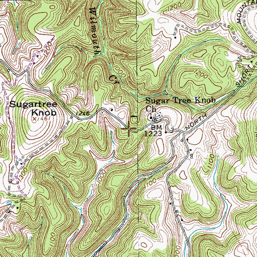 Topographic Map of Sugar Tree Knob School (historical), TN