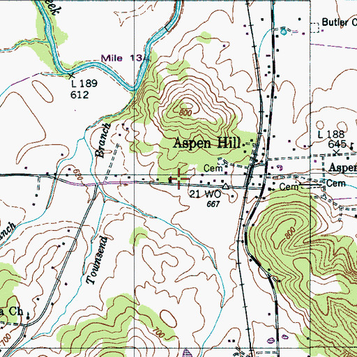 Topographic Map of Aspen Hill School (historical), TN