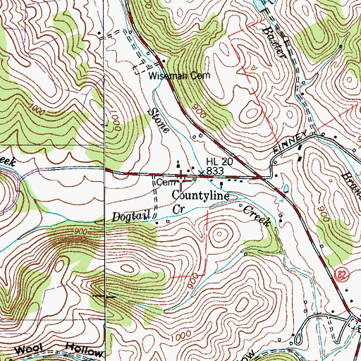 Topographic Map of County Line Cemetery, TN