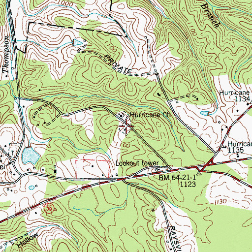 Topographic Map of Hurricane Cemetery, TN