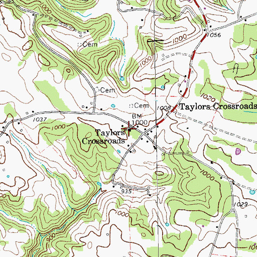 Topographic Map of Taylors Crossroads Methodist Church, TN