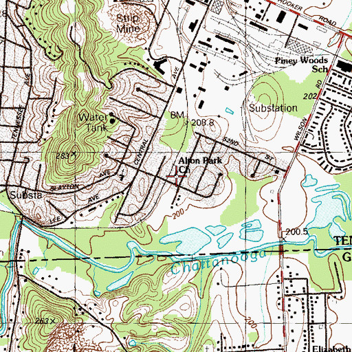 Topographic Map of Alton Park Church, TN