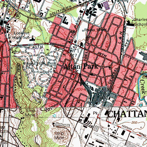 Topographic Map of Alton Park Church of Christ, TN