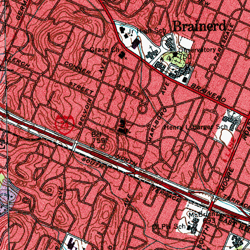 Topographic Map of Brainerd Baptist School, TN