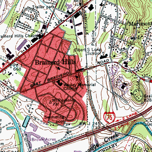 Topographic Map of Brainerd Hills Presbyterian Church, TN