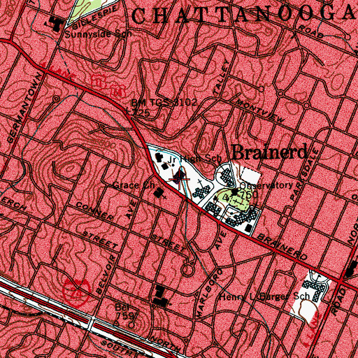 Topographic Map of Brainerd Junior High School, TN