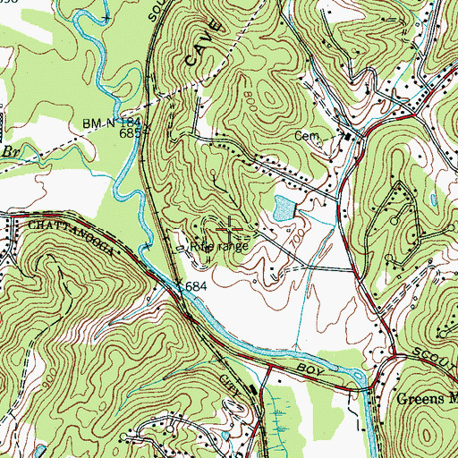Topographic Map of Camp Tsatanugi (historical), TN