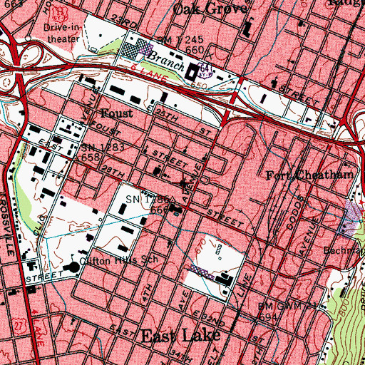 Topographic Map of Candler Memorial United Methodist Church, TN