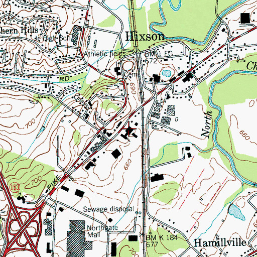 Topographic Map of Central Baptist Church of Hixson, TN