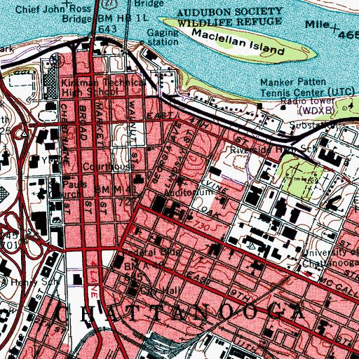 Topographic Map of Central Church of Christ, TN