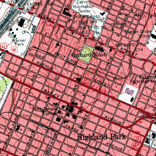 Topographic Map of Central Presbyterian Church, TN