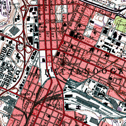 Topographic Map of Chattanooga Municipal Building, TN