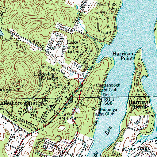 Topographic Map of Chattanooga Rod and Gun Club (historical), TN