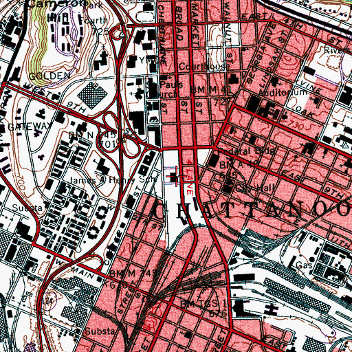 Topographic Map of Chattanooga-Hamilton County Public Library, TN