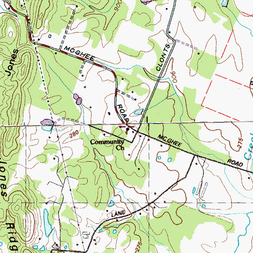 Topographic Map of Community Church, TN