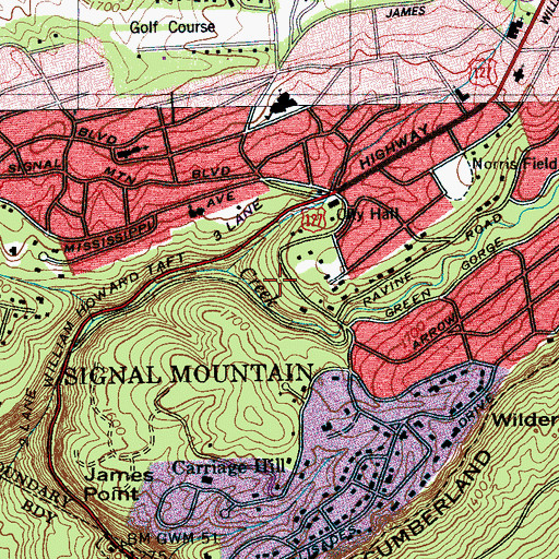 Topographic Map of Coolidge Park, TN