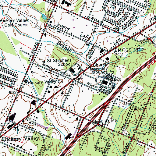 Topographic Map of Dayspring Baptist Church, TN