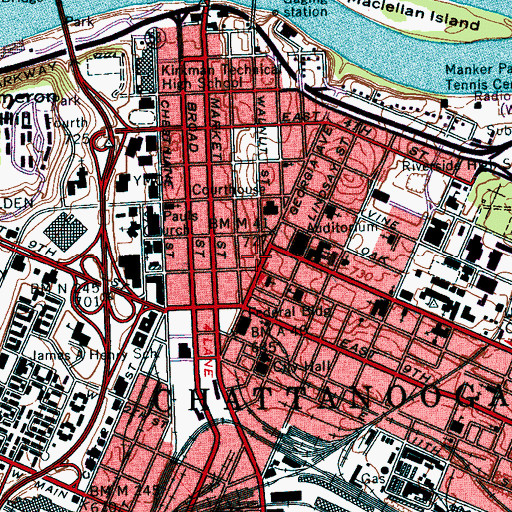Topographic Map of Kindred Hospital of Chattanooga, TN
