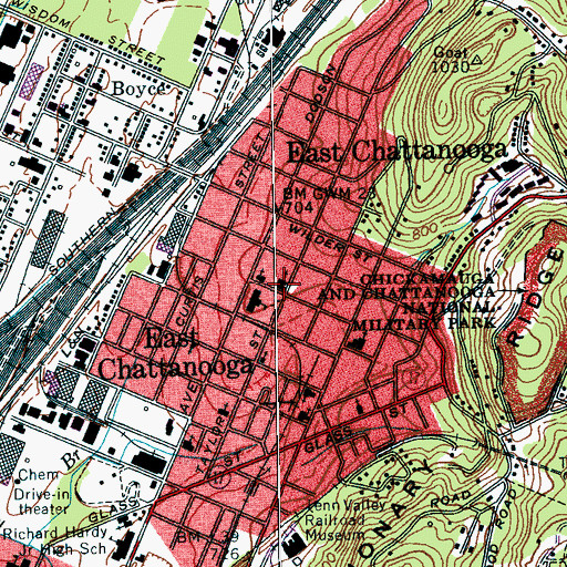 Topographic Map of East Chattanooga Baptist Church, TN