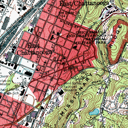 Topographic Map of East Chattanooga Church of Christ, TN