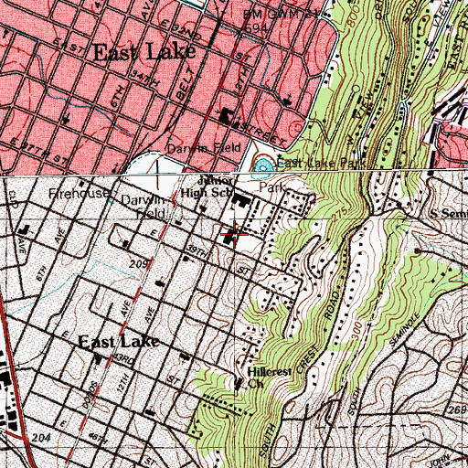 Topographic Map of East Lake Elementary School, TN