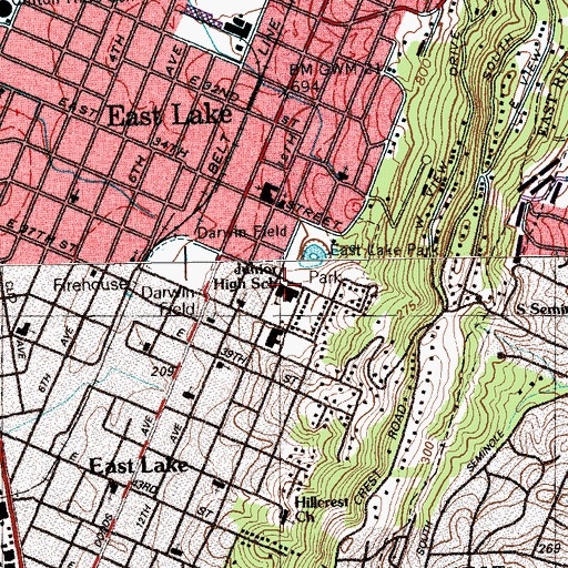 Topographic Map of East Lake Junior High School, TN