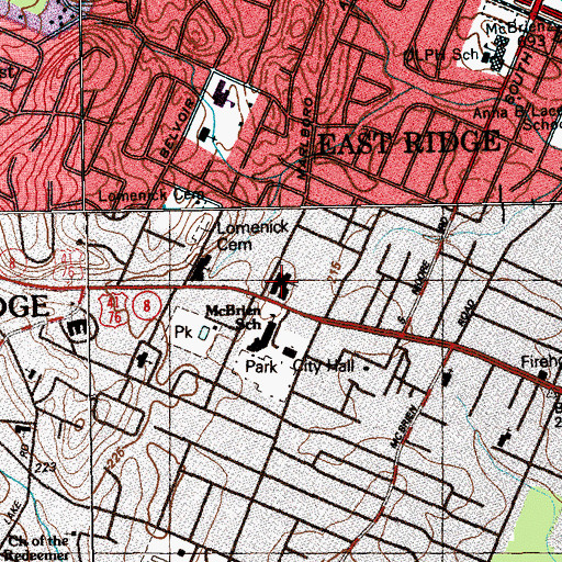 Topographic Map of East Ridge Baptist Church, TN