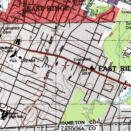 Topographic Map of East Ridge Christian Church, TN