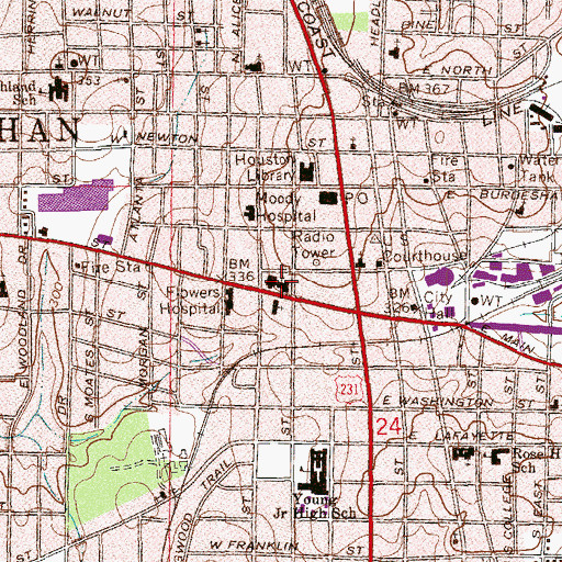 Topographic Map of First Baptist Church, AL