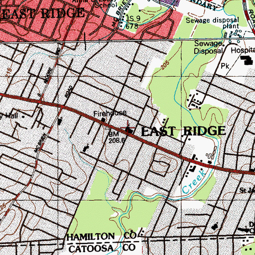 Topographic Map of East Ridge Church of Christ, TN