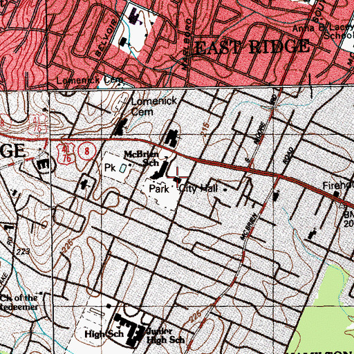 Topographic Map of East Ridge City Hall, TN