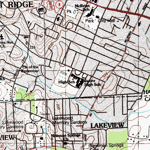 Topographic Map of East Ridge High School, TN