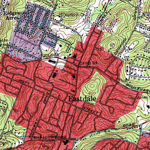 Topographic Map of Eastdale United Methodist Church, TN