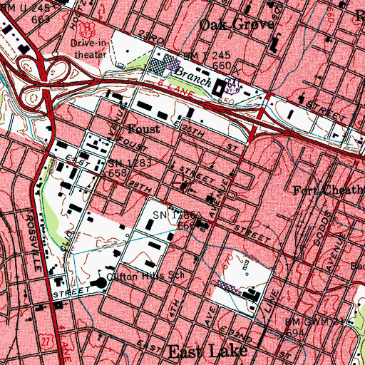 Topographic Map of Edgewood Baptist Church, TN