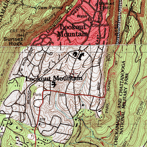 Topographic Map of First Baptist Church of Lookout Mountain, TN