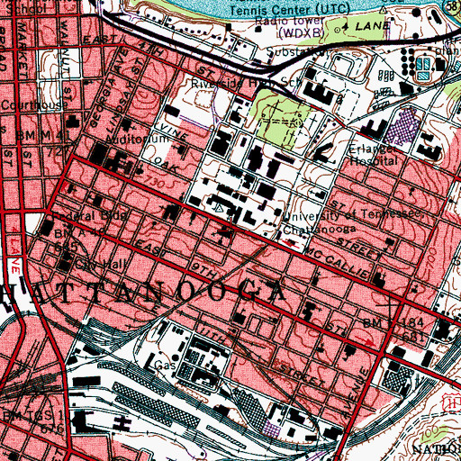 Topographic Map of First Christian Church, TN
