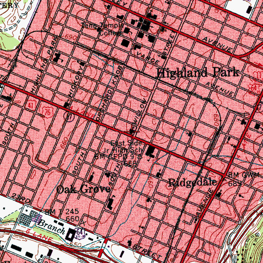 Topographic Map of First Church of the Nazarene, TN