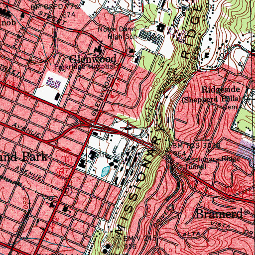 Topographic Map of First Lutheran Church, TN