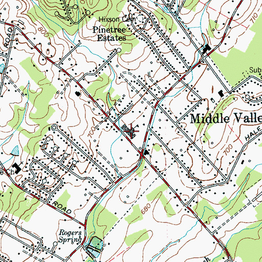 Topographic Map of Ganns-Middle Valley Elementary School, TN
