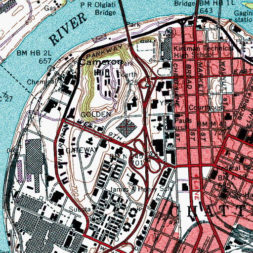 Topographic Map of Golden Gateway Shopping Center, TN