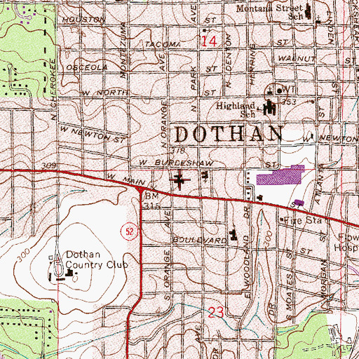 Topographic Map of First Methodist Church, AL