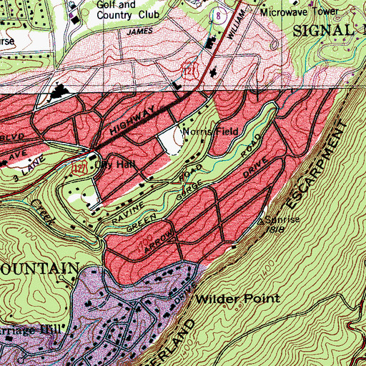 Topographic Map of Green Gorge Park, TN