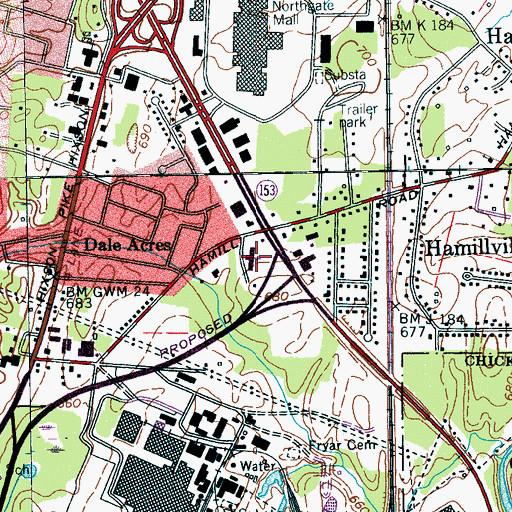 Topographic Map of Hamill Road Baptist Church, TN