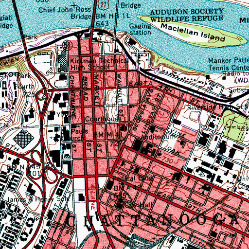 Topographic Map of Hamilton County Courthouse, TN